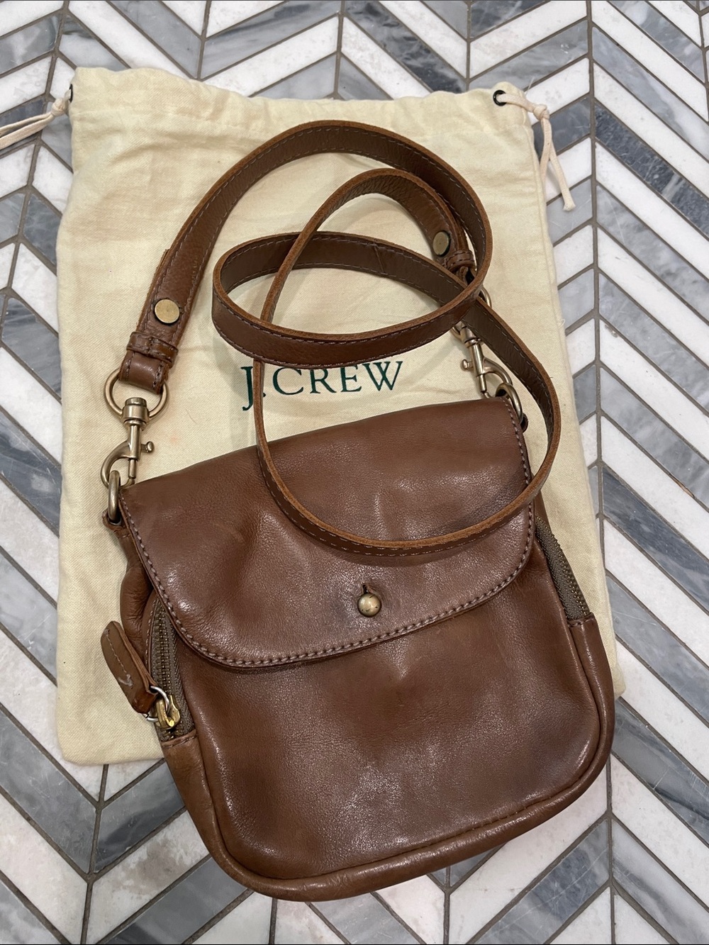 J. Crew Brown Leather Small Crossbody Flap Bag